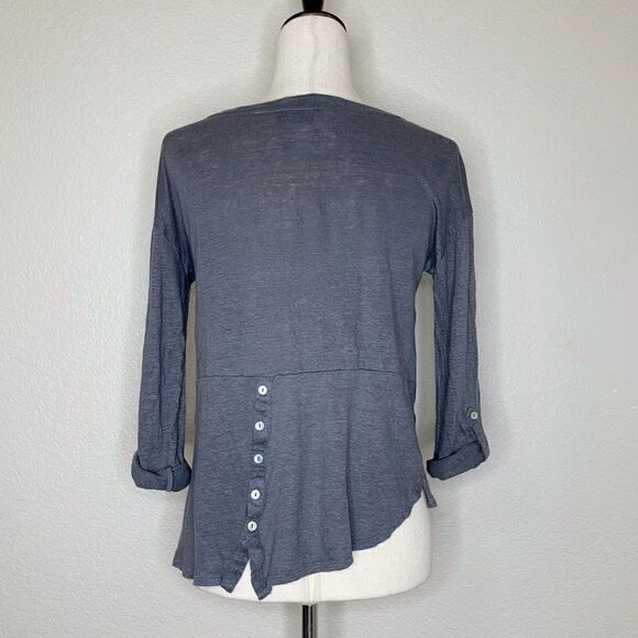 Adrienne Vittadini 100% Linen Scoop Neck Gray Top, Sz Small - Picture 8 of 12